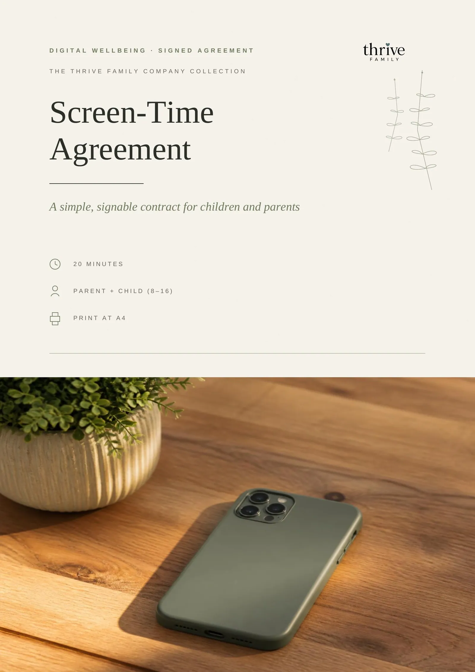Cover of the printed template: Screen-Time Agreement