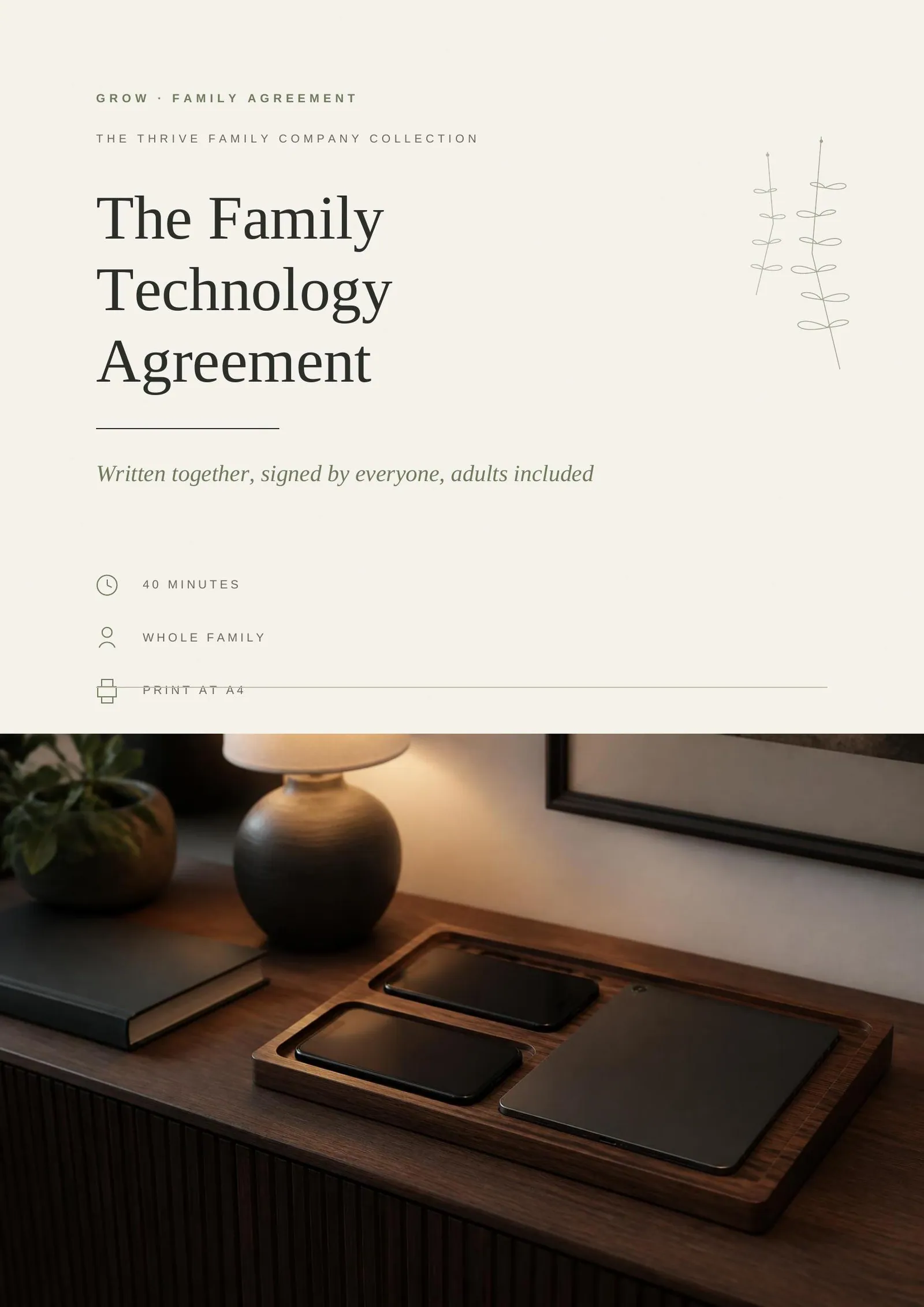 Cover of the printed template: The Family Technology Agreement
