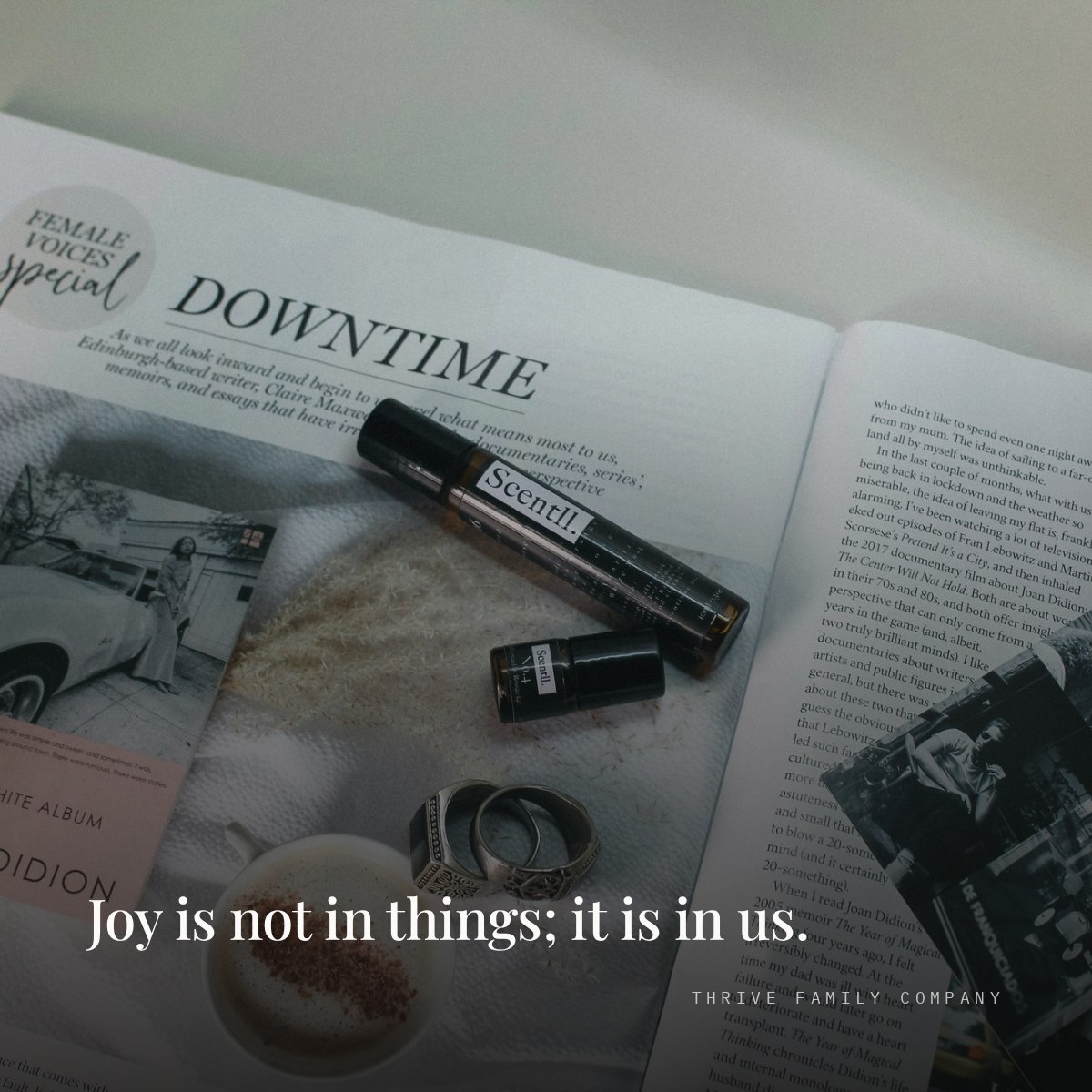 Thrive Family Company quote: “Joy is not in things; it is in us.”
