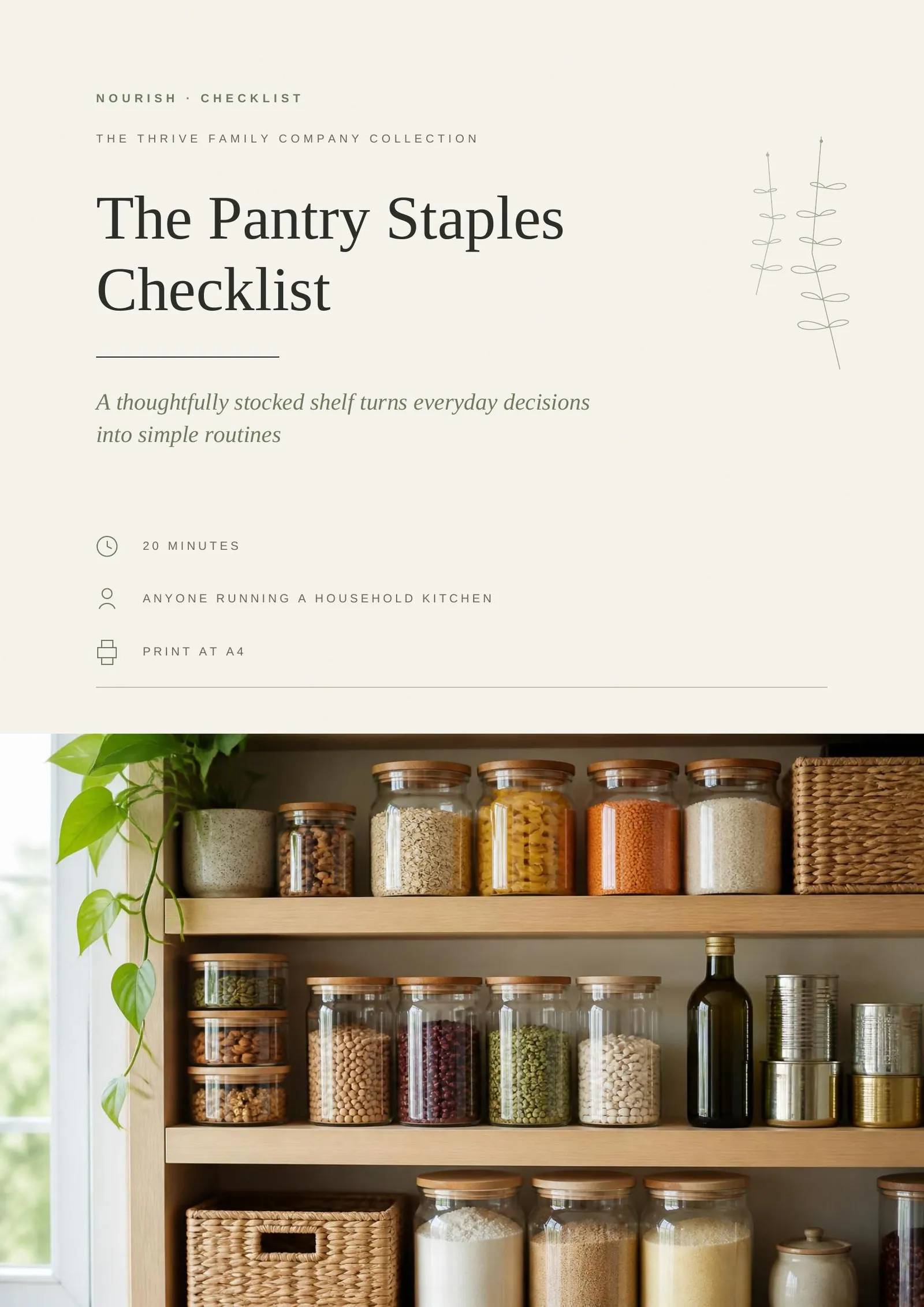 Cover of the printed checklist: The Pantry Staples Checklist