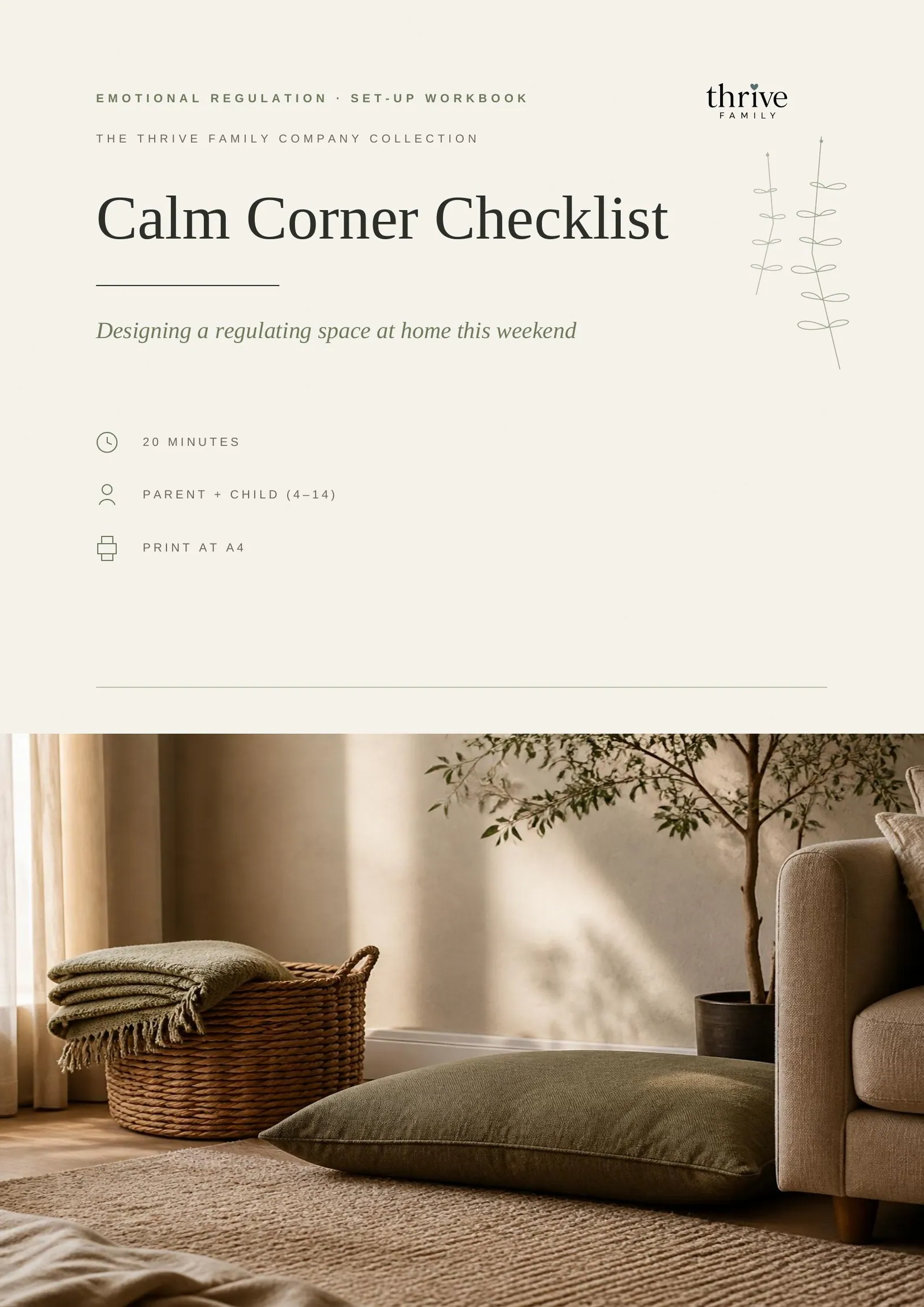 Cover of the printed checklist: Calm Corner Checklist