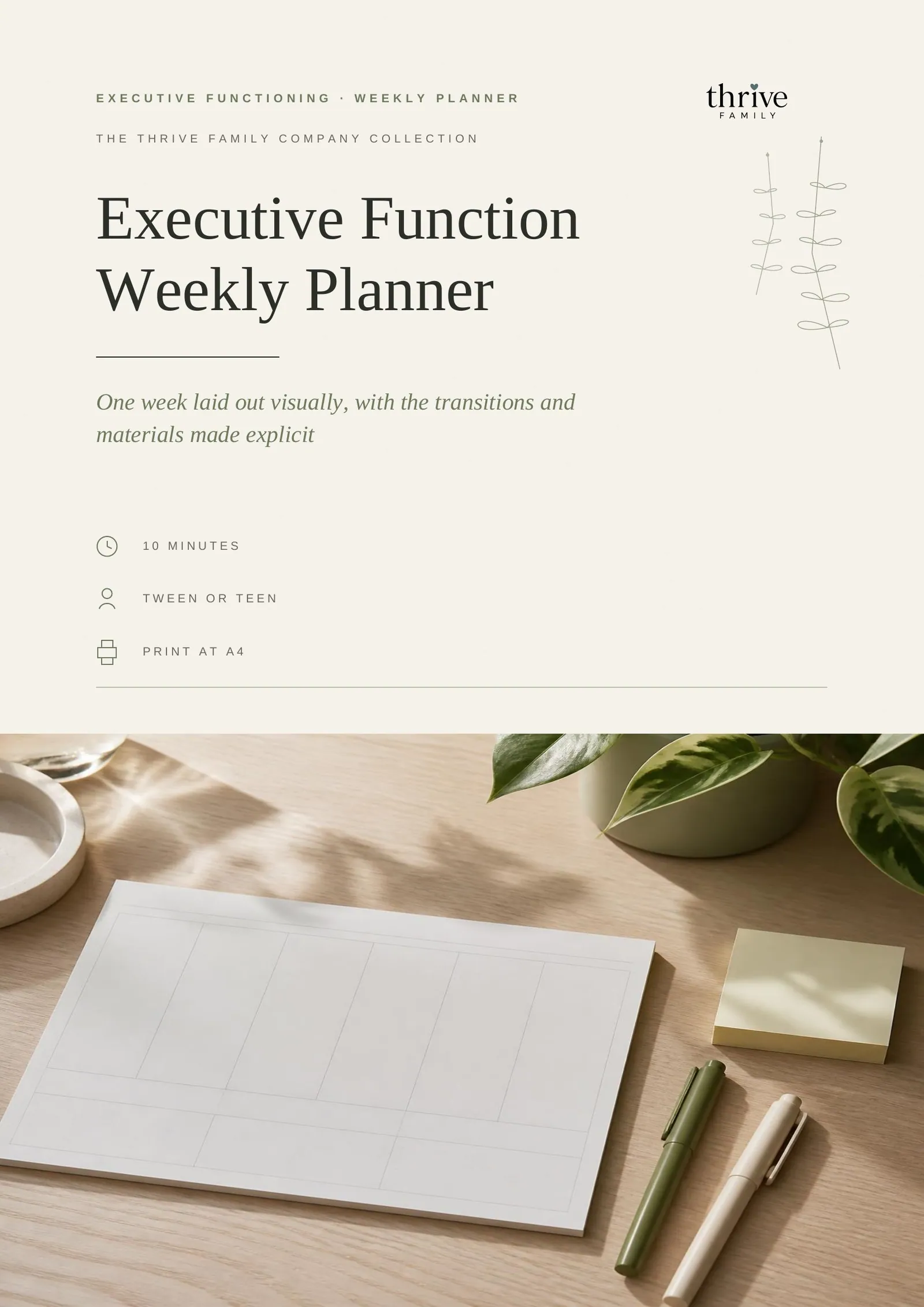 Cover of the printed planner: Executive Function Weekly Planner