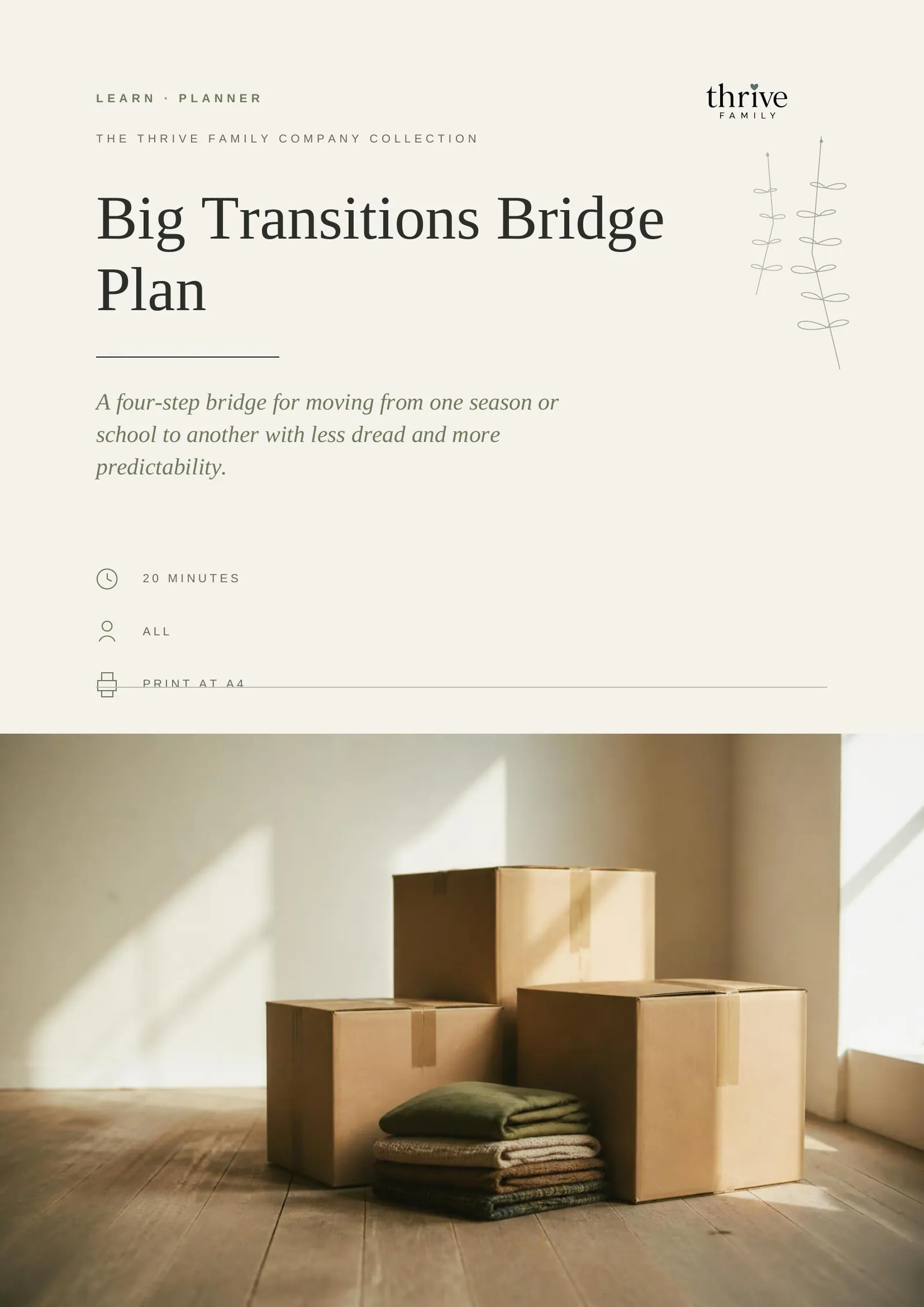 Cover of the printed planner: Big Transitions Bridge Plan