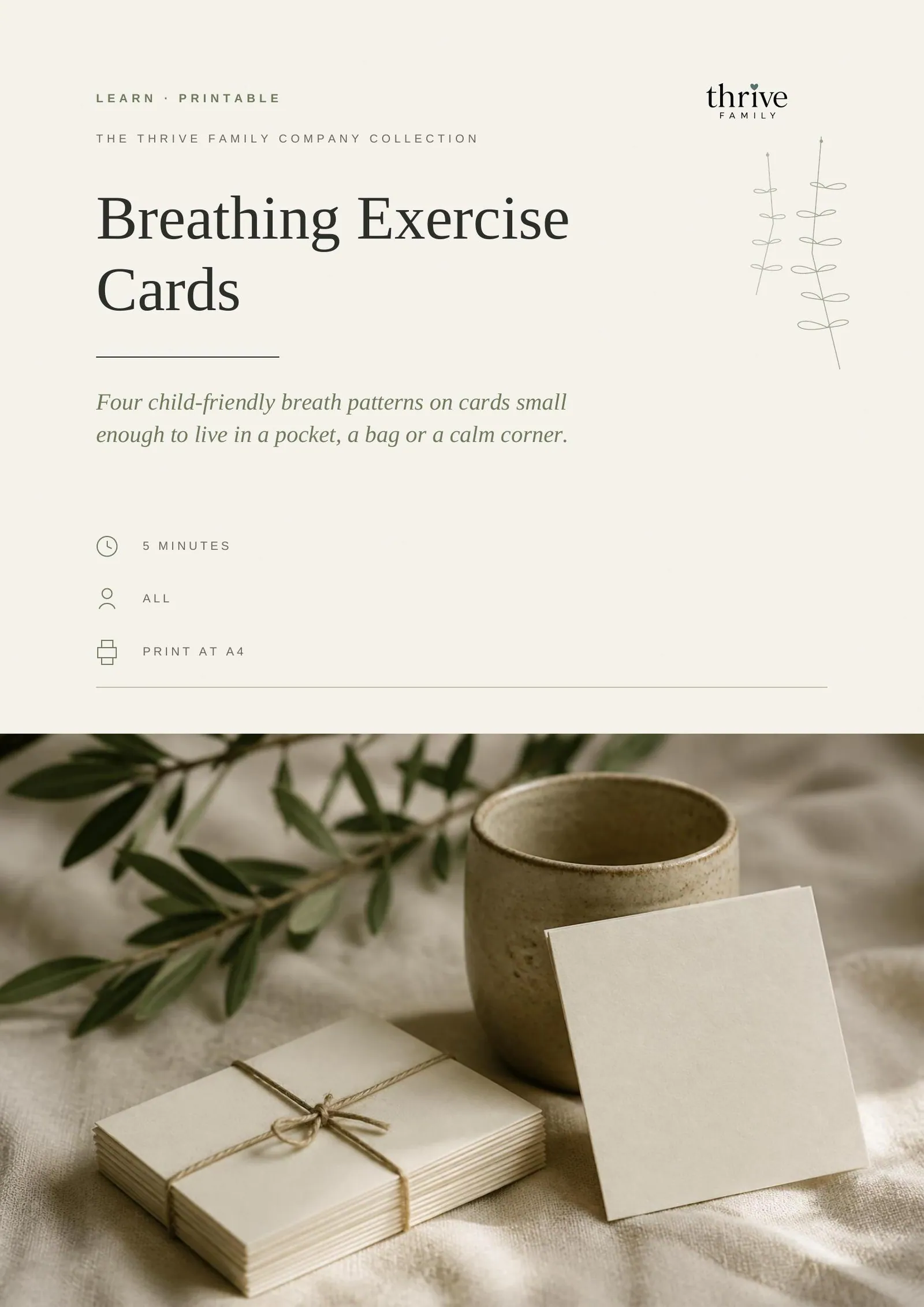 Cover of the printed printable: Breathing Exercise Cards