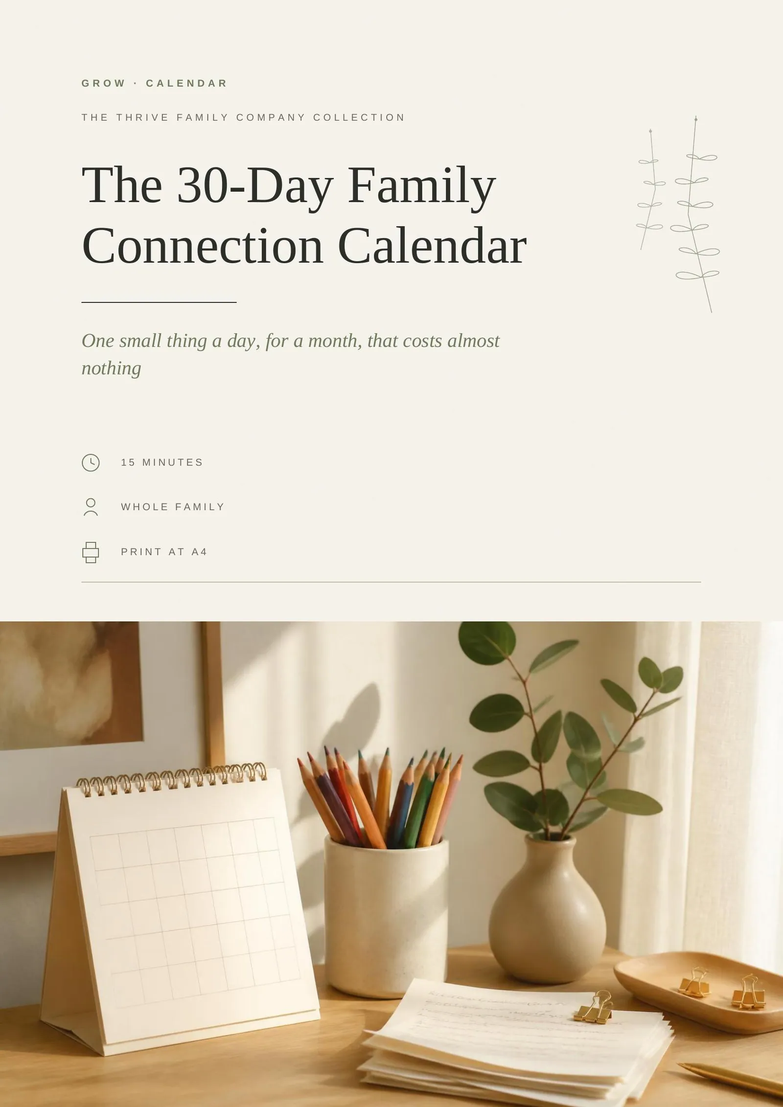Cover of the printed printable: The 30-Day Family Connection Calendar