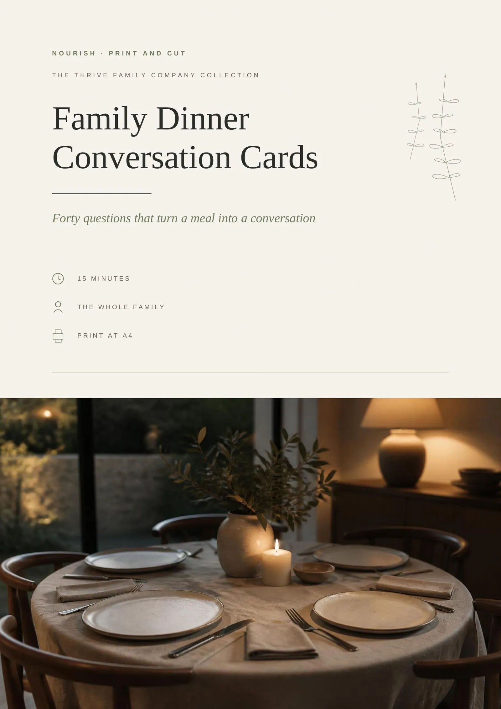 Cover of the printed printable: Family Dinner Conversation Cards