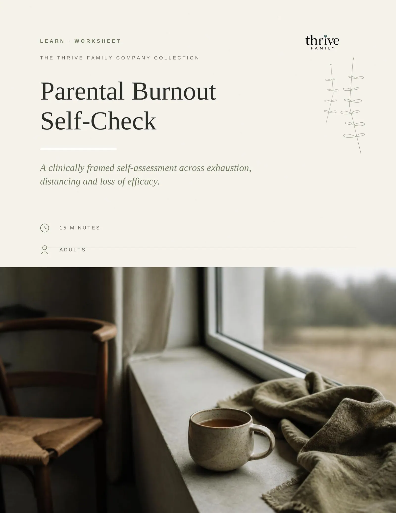 Cover of the printed worksheet: Parental Burnout Self-Check