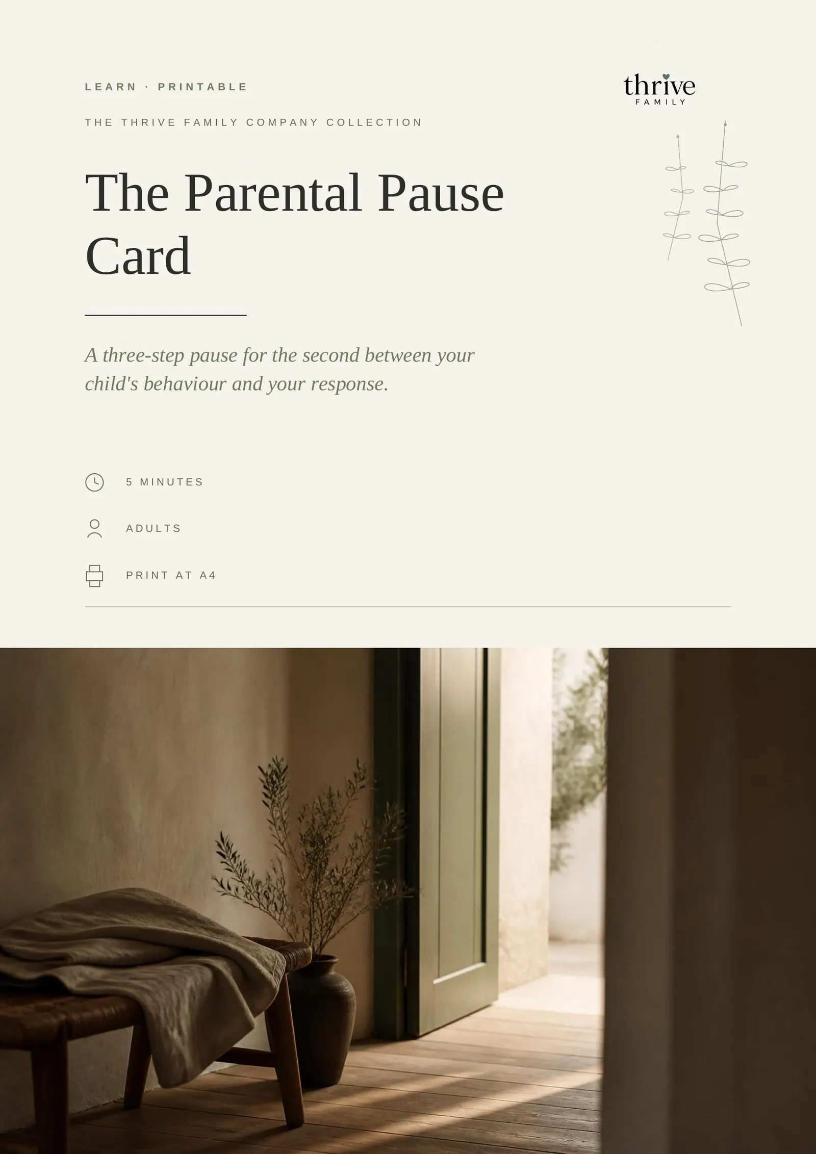 Cover of the printed printable: The Parental Pause Card