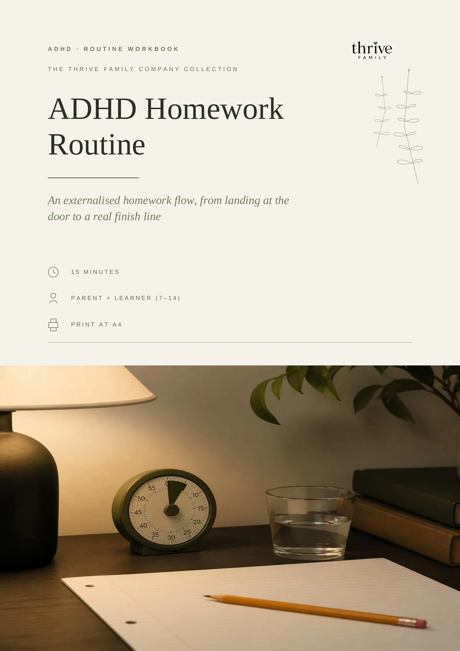 Cover of the printed worksheet: ADHD Homework Routine