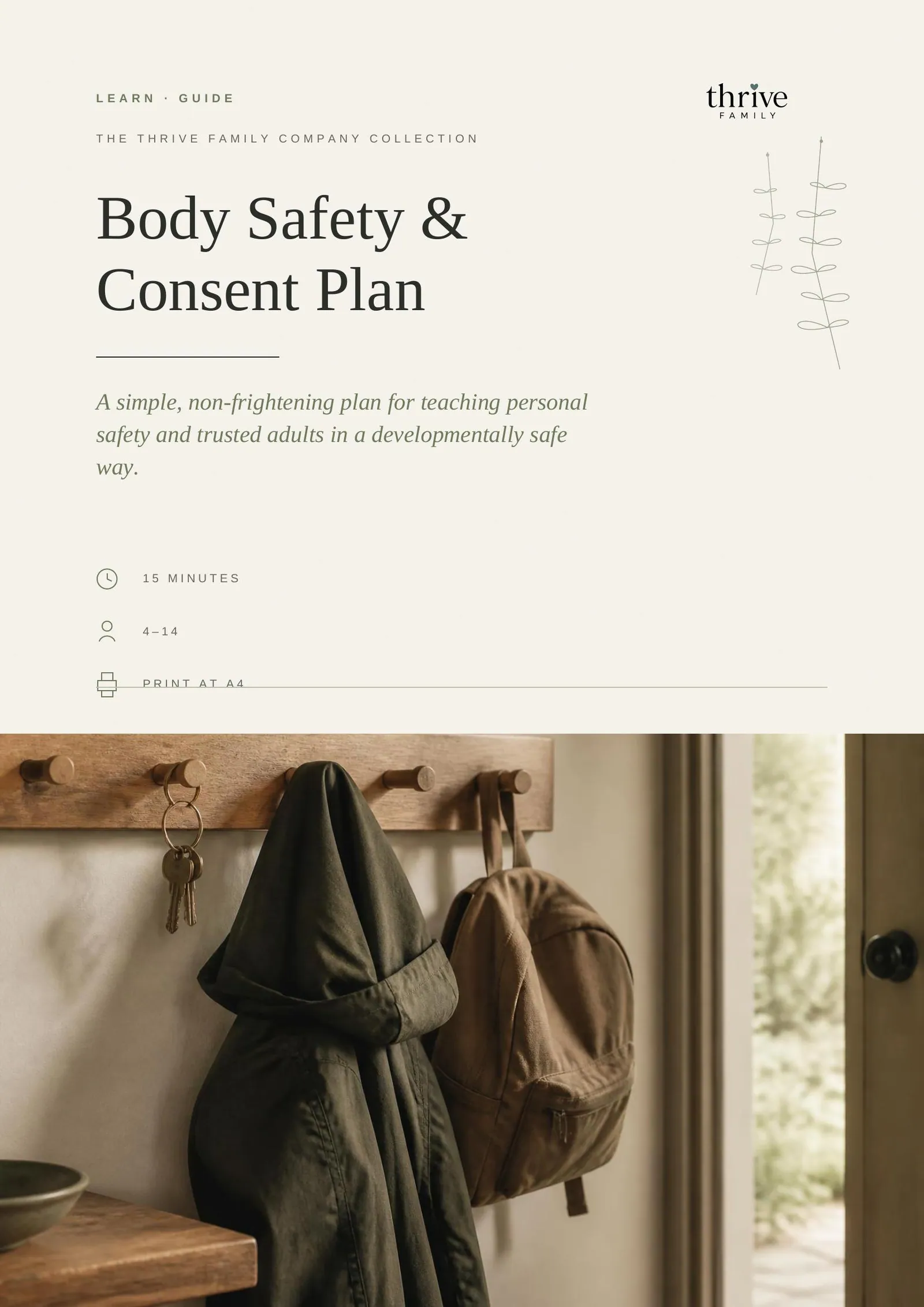 Cover of the printed guide: Body Safety & Consent Plan
