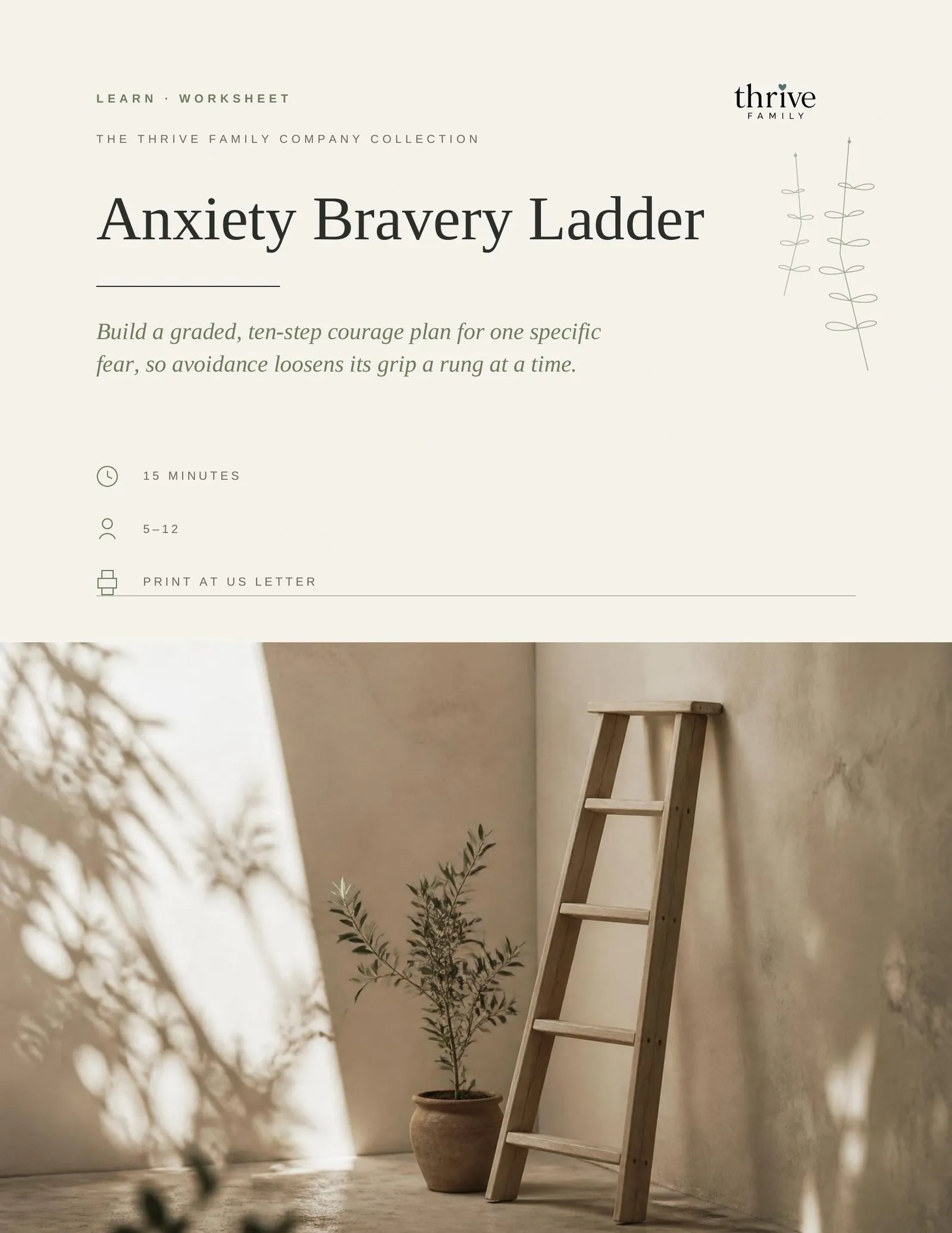 Cover of the printed worksheet: Anxiety Bravery Ladder