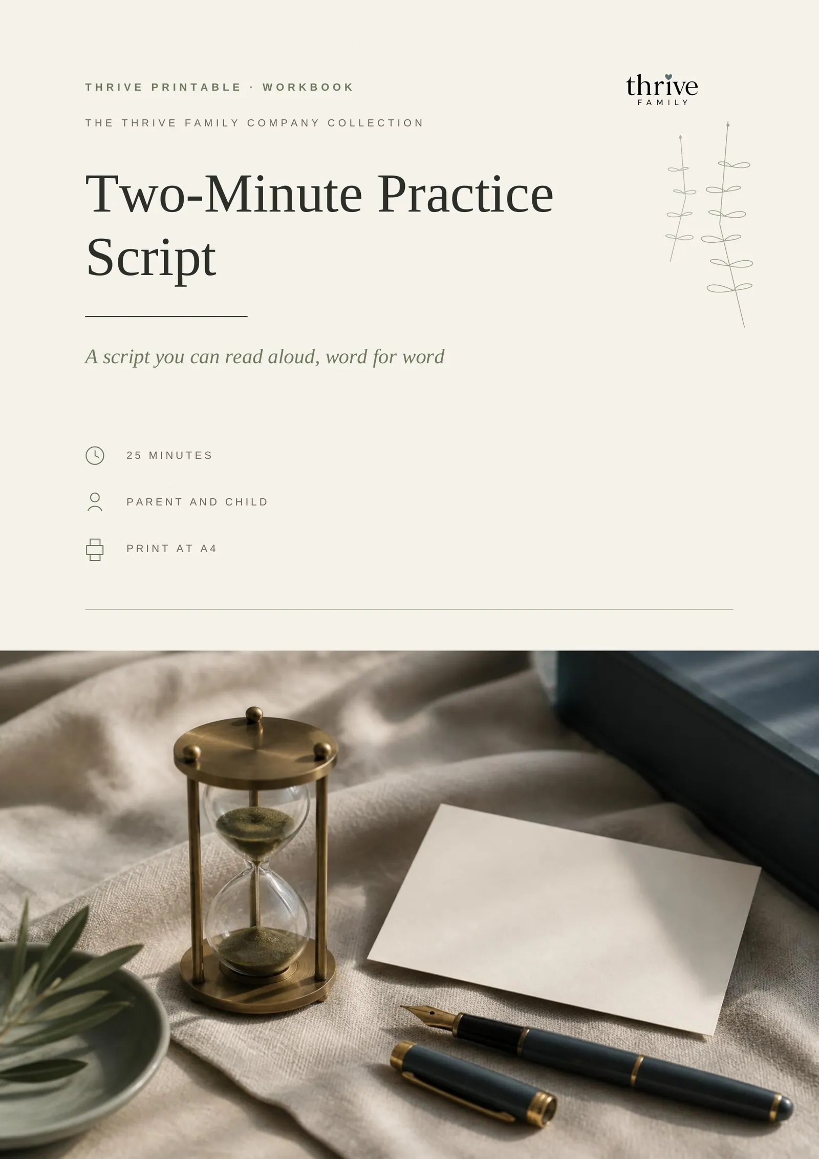 Cover of the printed guide: Two-Minute Practice Script