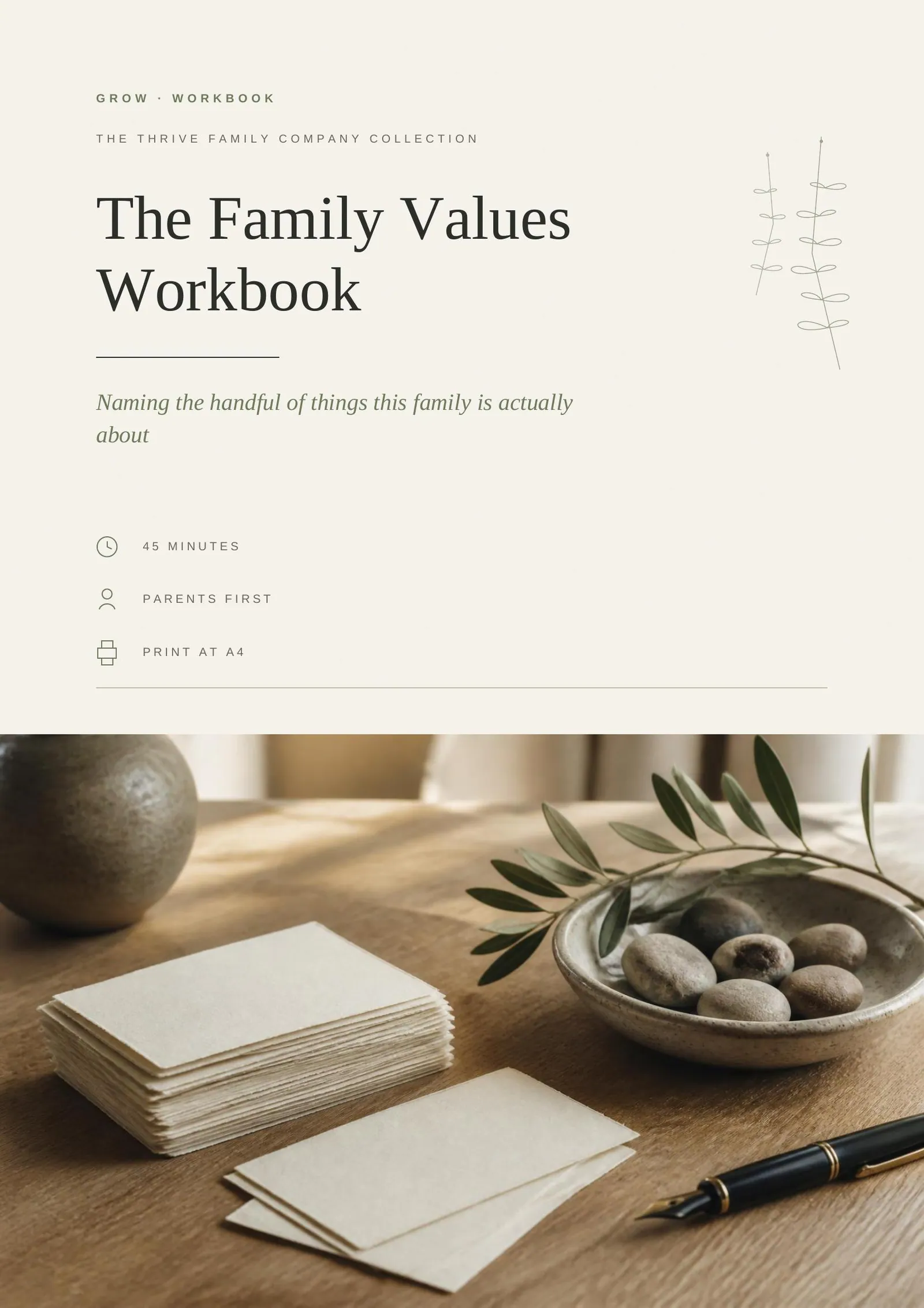 Cover of the printed worksheet: The Family Values Workbook