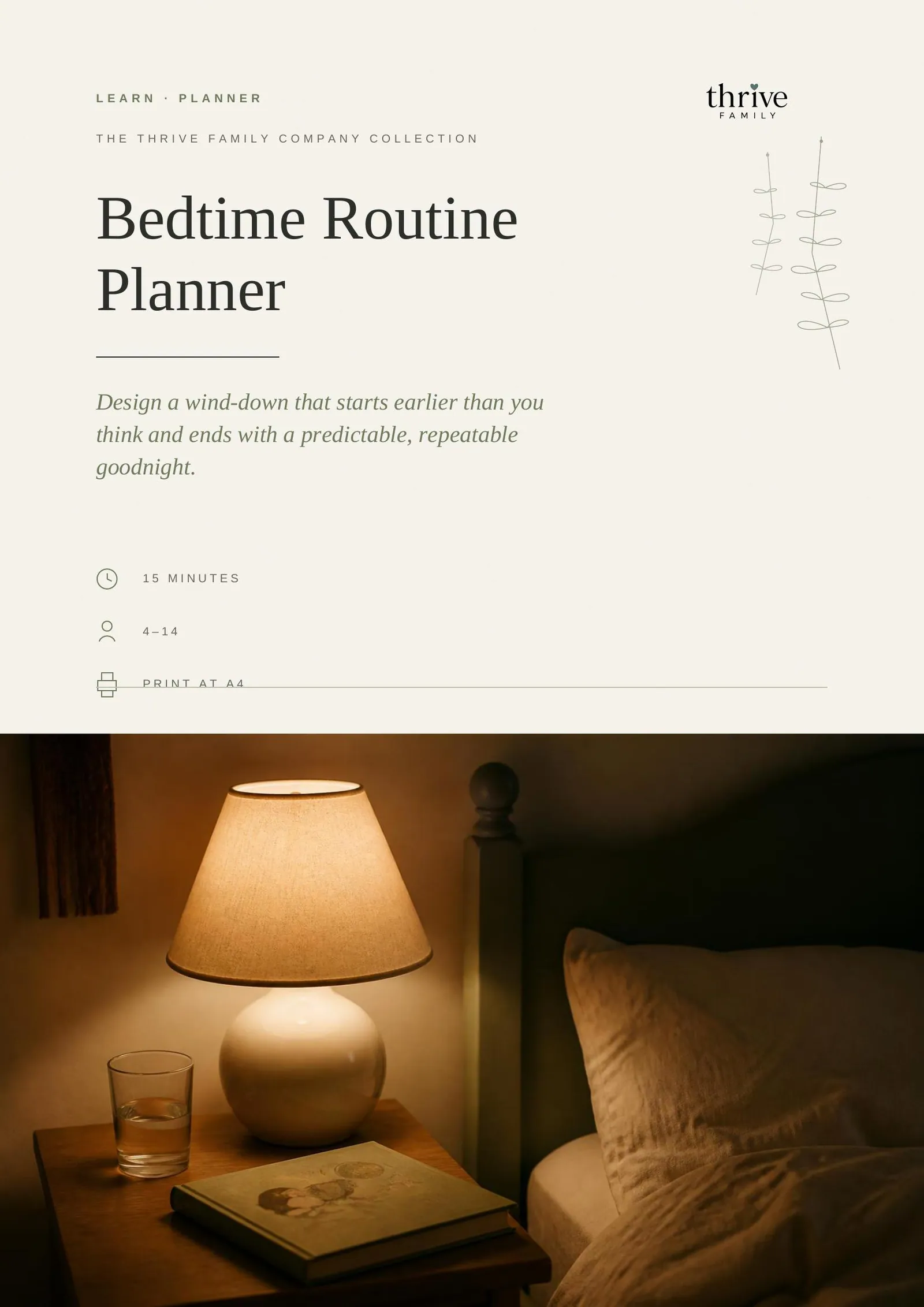 Cover of the printed planner: Bedtime Routine Planner
