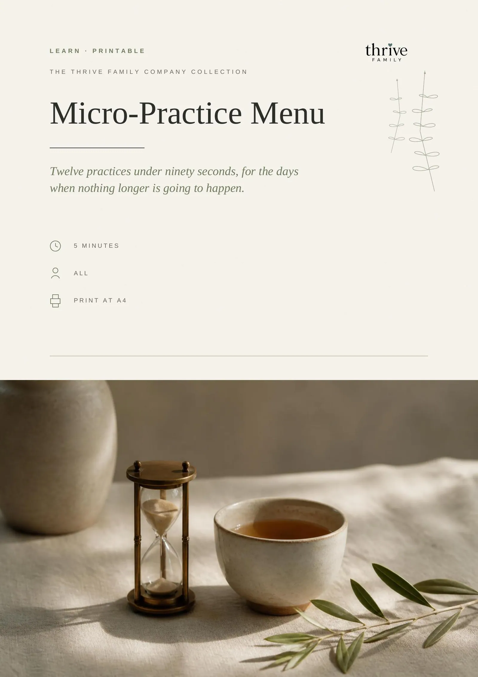 Cover of the printed printable: Micro-Practice Menu