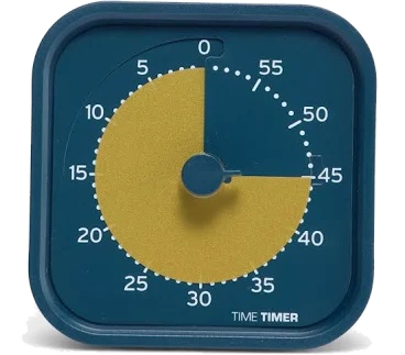 A visual countdown timer with a coloured disc showing remaining time