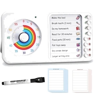 A visual routine board with movable picture cards for daily steps