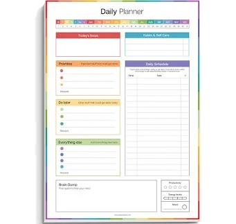 An open daily planner with space for tasks, appointments and priorities