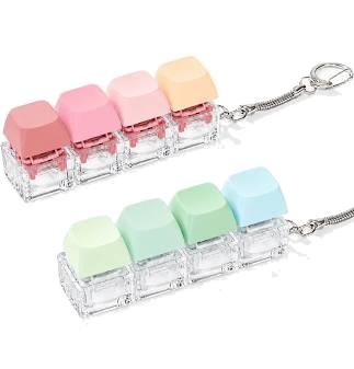 A small quiet keyboard-style fidget held in one hand