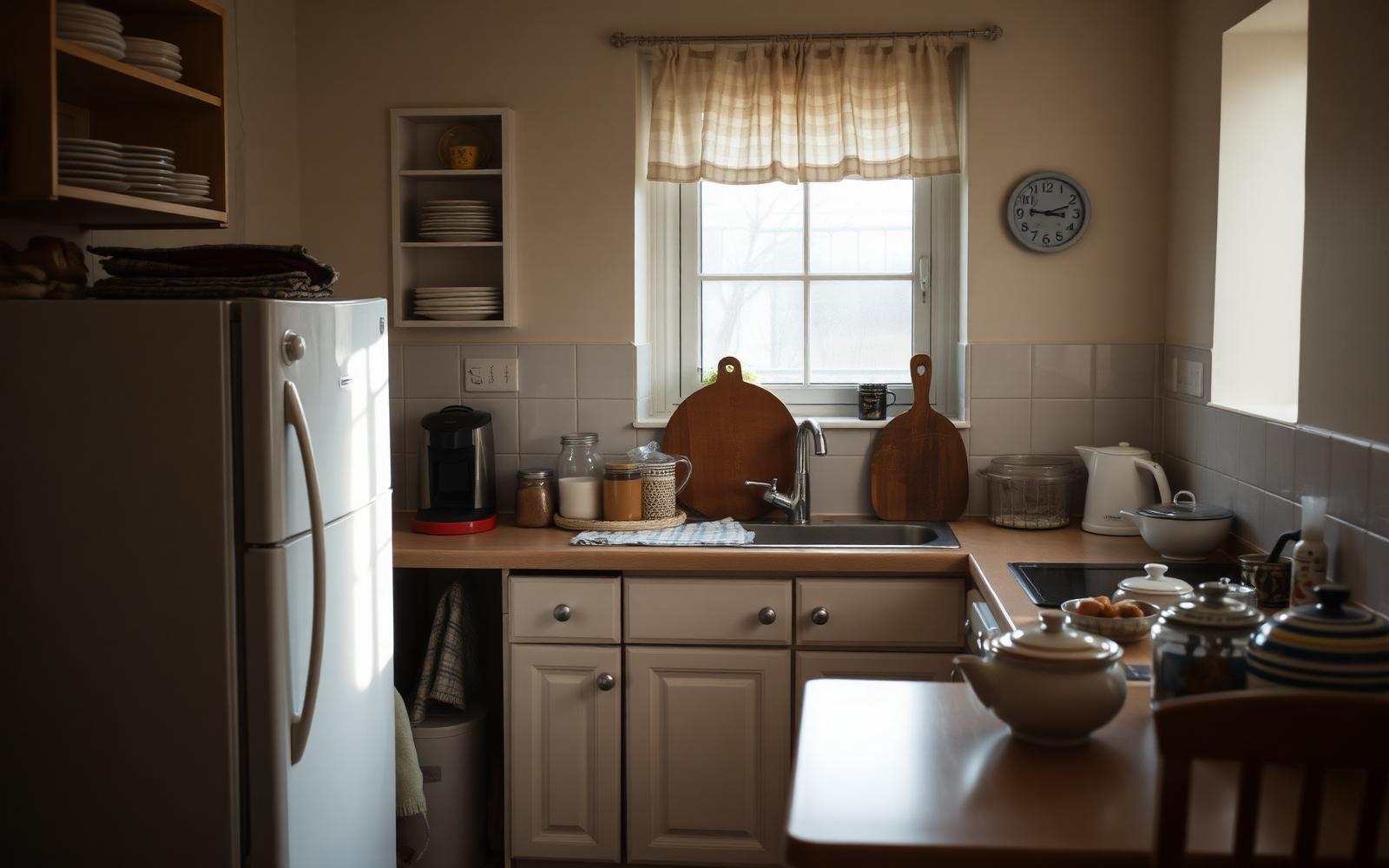 Morning light across a kitchen table with breakfast things left out