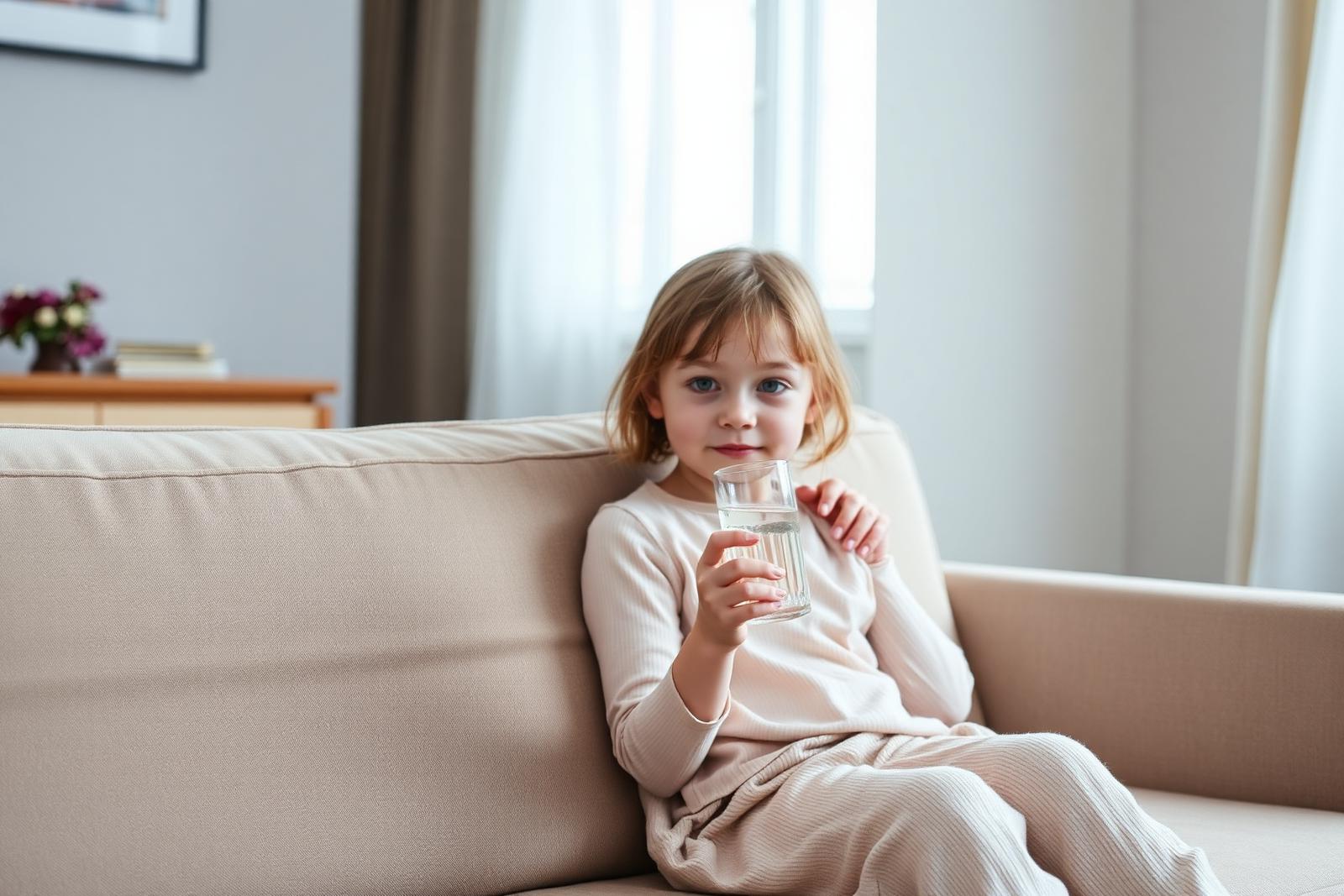 A nine-year-old girl sitting quietly at a kitchen table with an untouched bowl of food, gentle morning light, thoughtful expression
